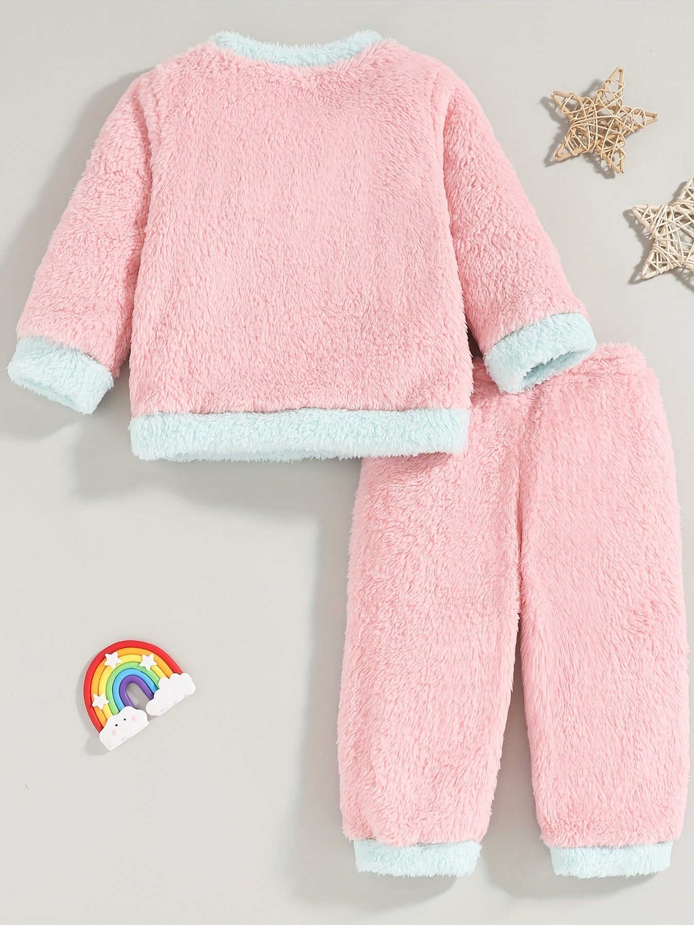 Kids Cartoon Print Pajama Set Warm Winter Loungewear