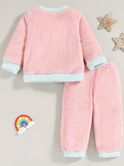 Kids Cartoon Print Pajama Set Warm Winter Loungewear