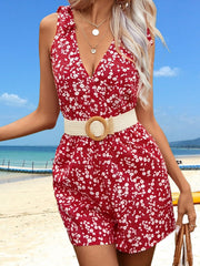 Floral Print V Neck Romper Jumpsuit Sleeveless Sexy Women's Clothing