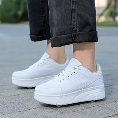Boy's Roller Shoes Lace Up Detachable Wheels Skate Sneakers