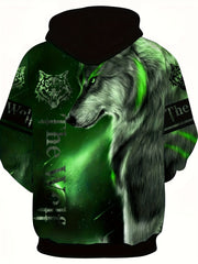 Wolf Print Hoodie Mens Graphic Sweatshirt Kangaroo Pocket Hooded Pullover
