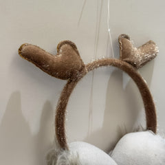 Christmas Earmuffs Brown Faux Fur Antlers Ear Warmers for Halloween