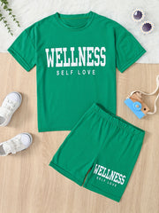 Girl's Casual Suit: Letter Print T-shirt & Bicycle Shorts