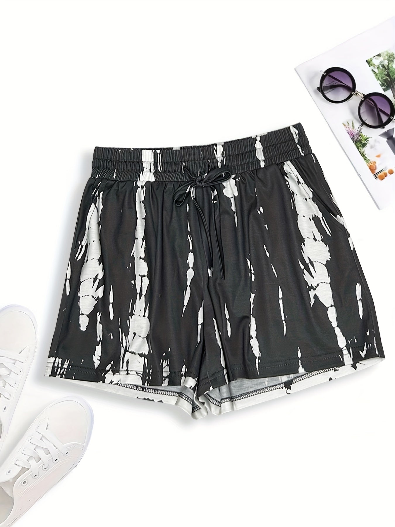 Random Print Drawstring Shorts for Women