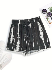 Random Print Drawstring Shorts for Women