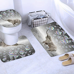 3pcs Elephant Bubble Print Shower Curtain Bathroom Mats Set
