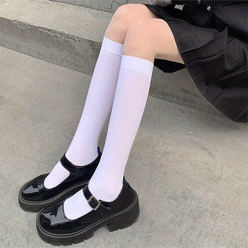 Solid Calf Socks Knee High Stockings Women's Hosiery