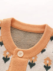 Infant Floral Print Vest Baby V Neck Button Down Knitted Sweater