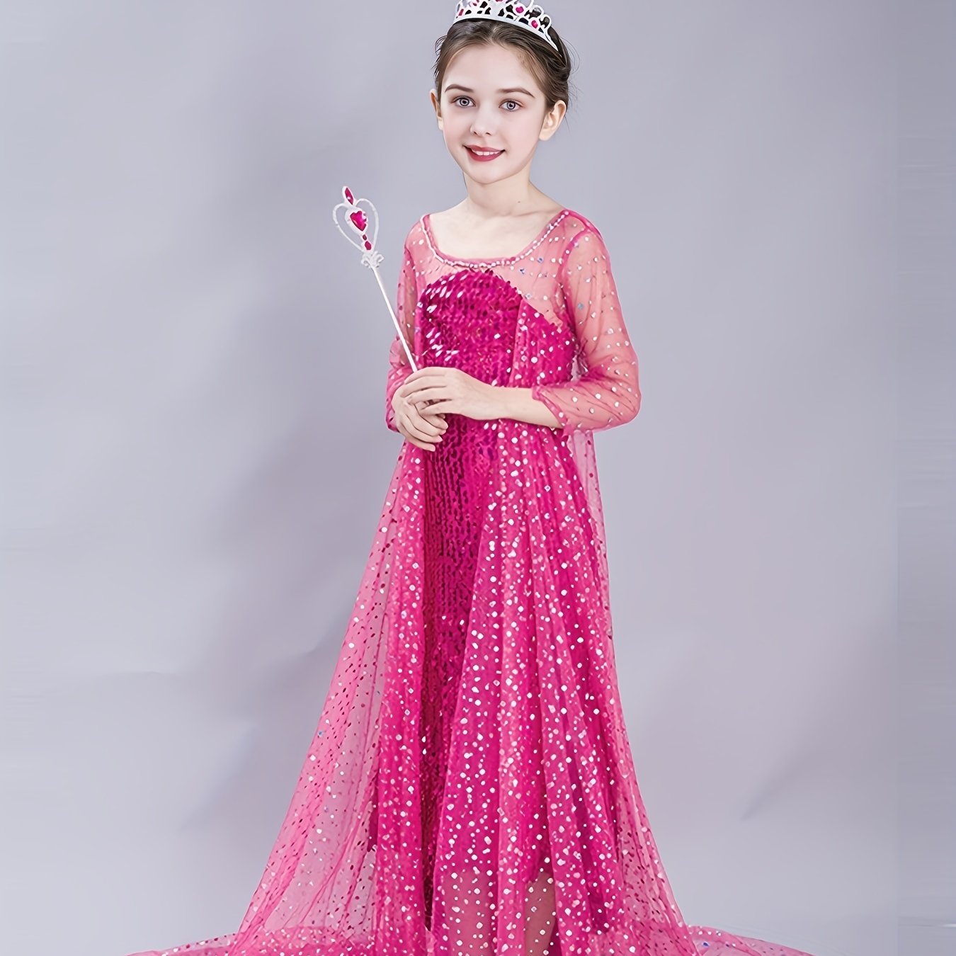 Princess Dress & Accessories Set with Sequin Decor Mesh Cloak