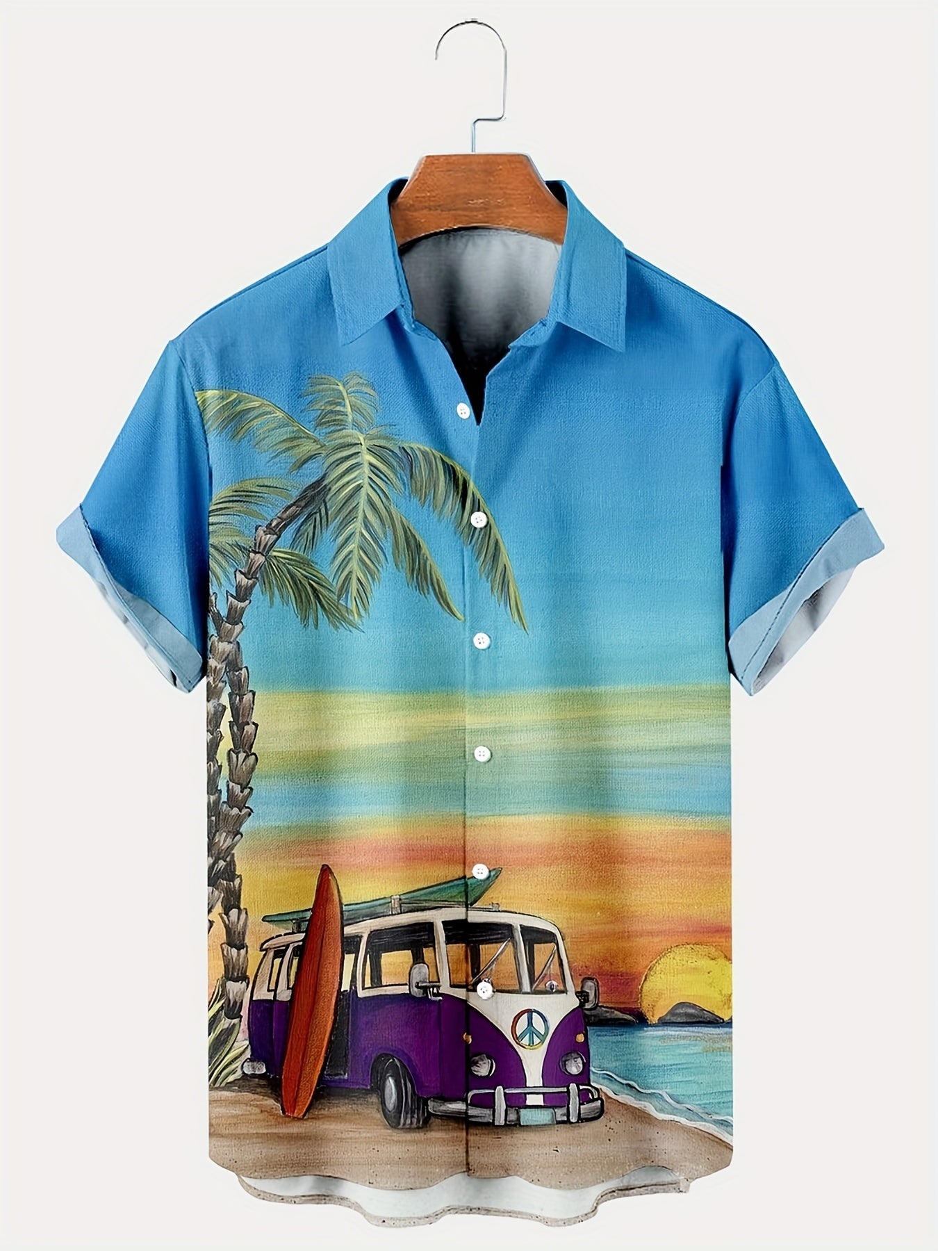 Coconut Tree & Van Print Men's Hawaiian Shirt