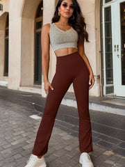 High Waist Ribbed Yoga Bootcut Leggings for Women