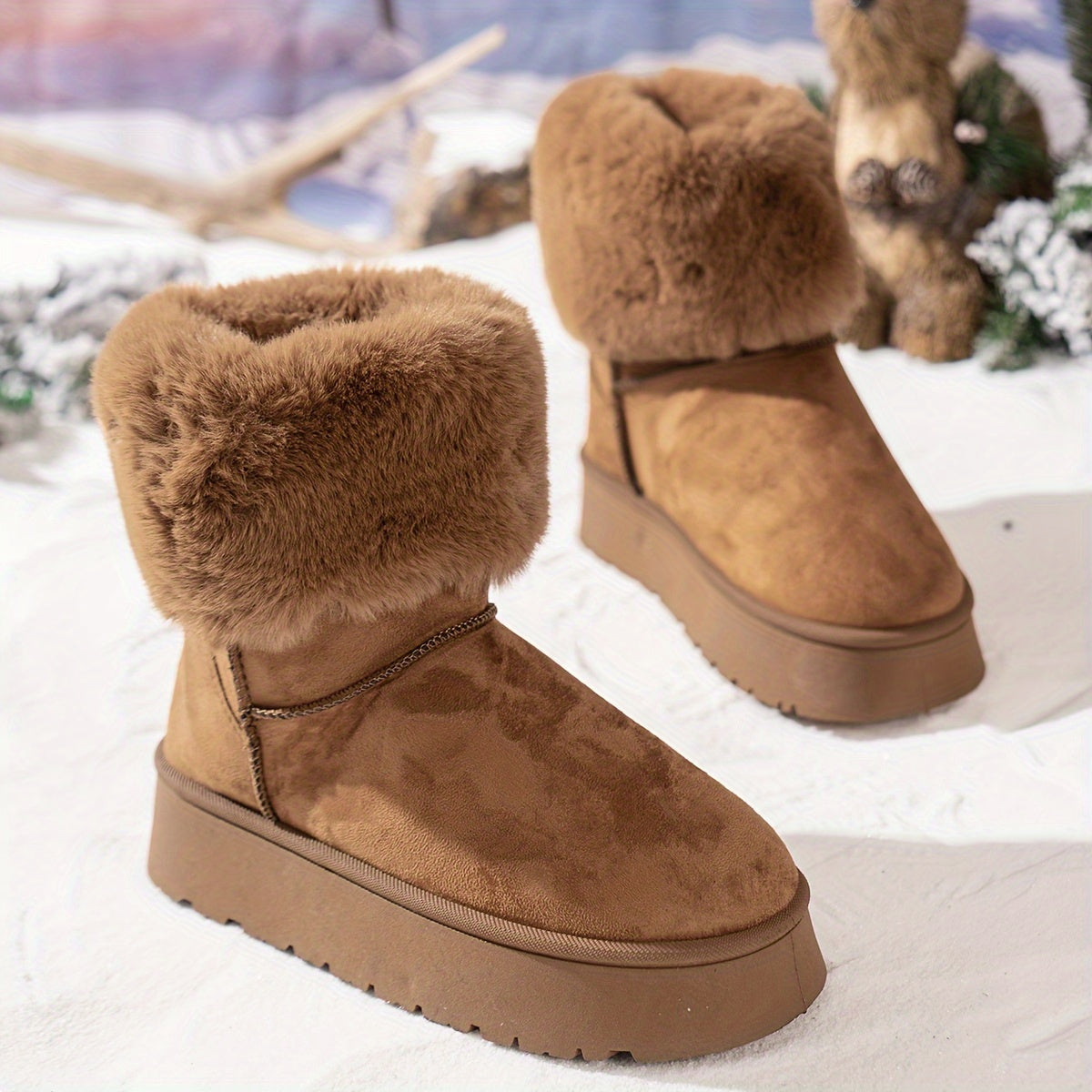 Women's Plush Lined Thermal Snow Boots Non Slip Winter Warm Shoes