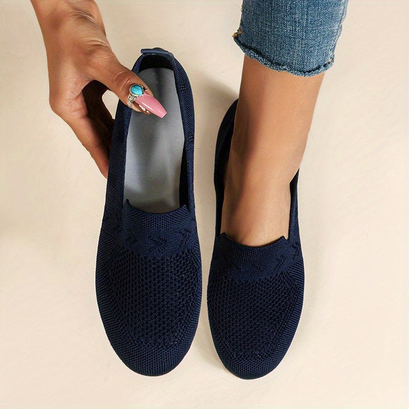 Women's Lightweight Knitted Flat Shoes Soft Sole Casual Slip-On Flats