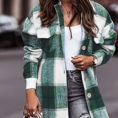 Plaid Print Classic Jacket Casual Button Front Long Sleeve Outerwear