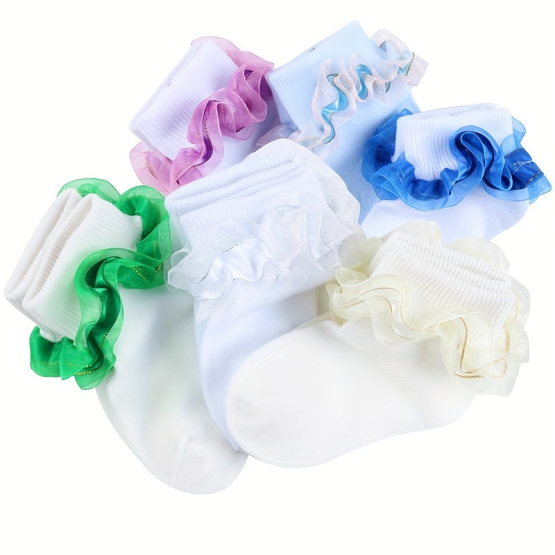 Girls Knit Ruffled Lace Socks Breathable Comfortable Princess Socks