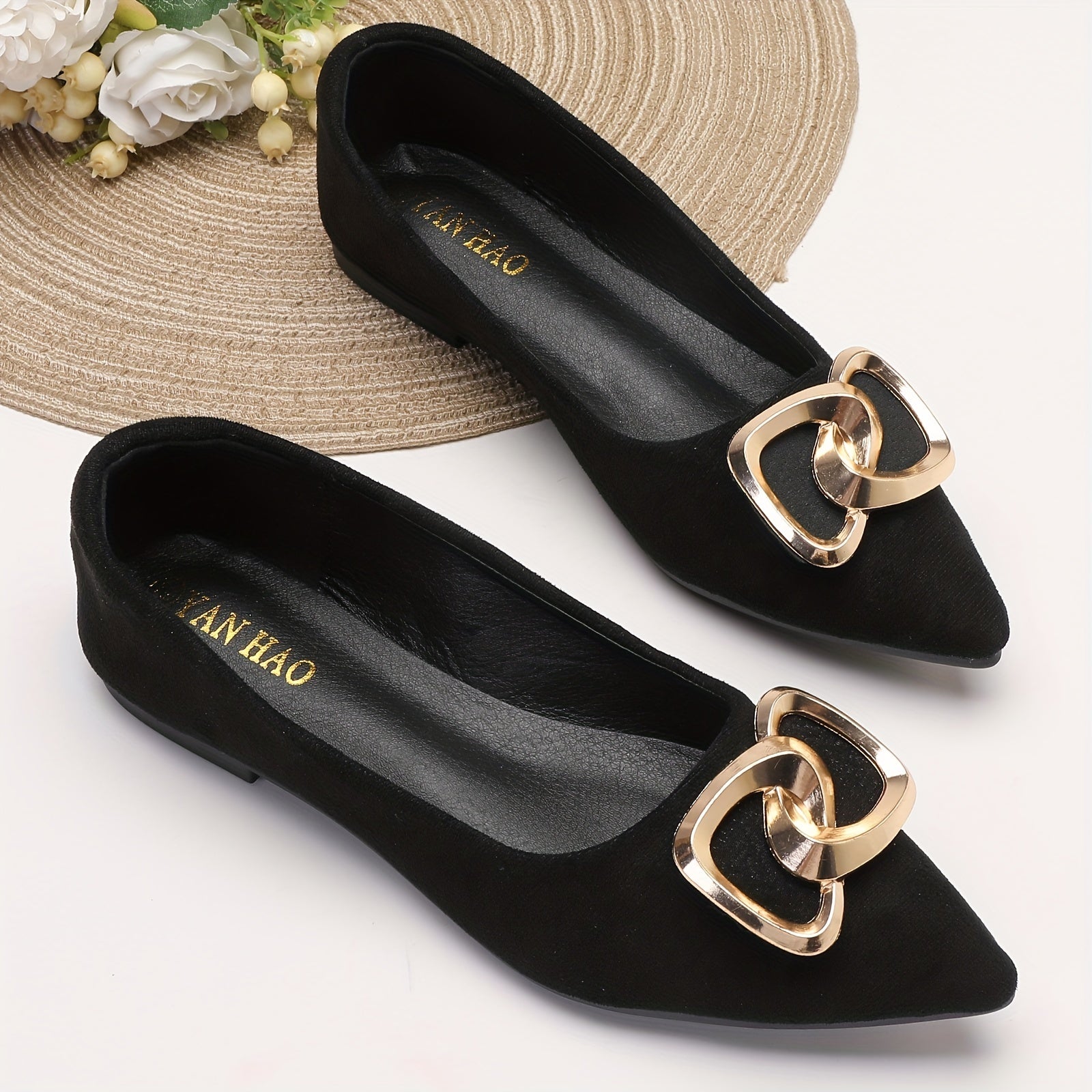 Chain Decor Pointed Toe Ballet Flat Shoes