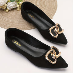 Chain Decor Pointed Toe Ballet Flat Shoes