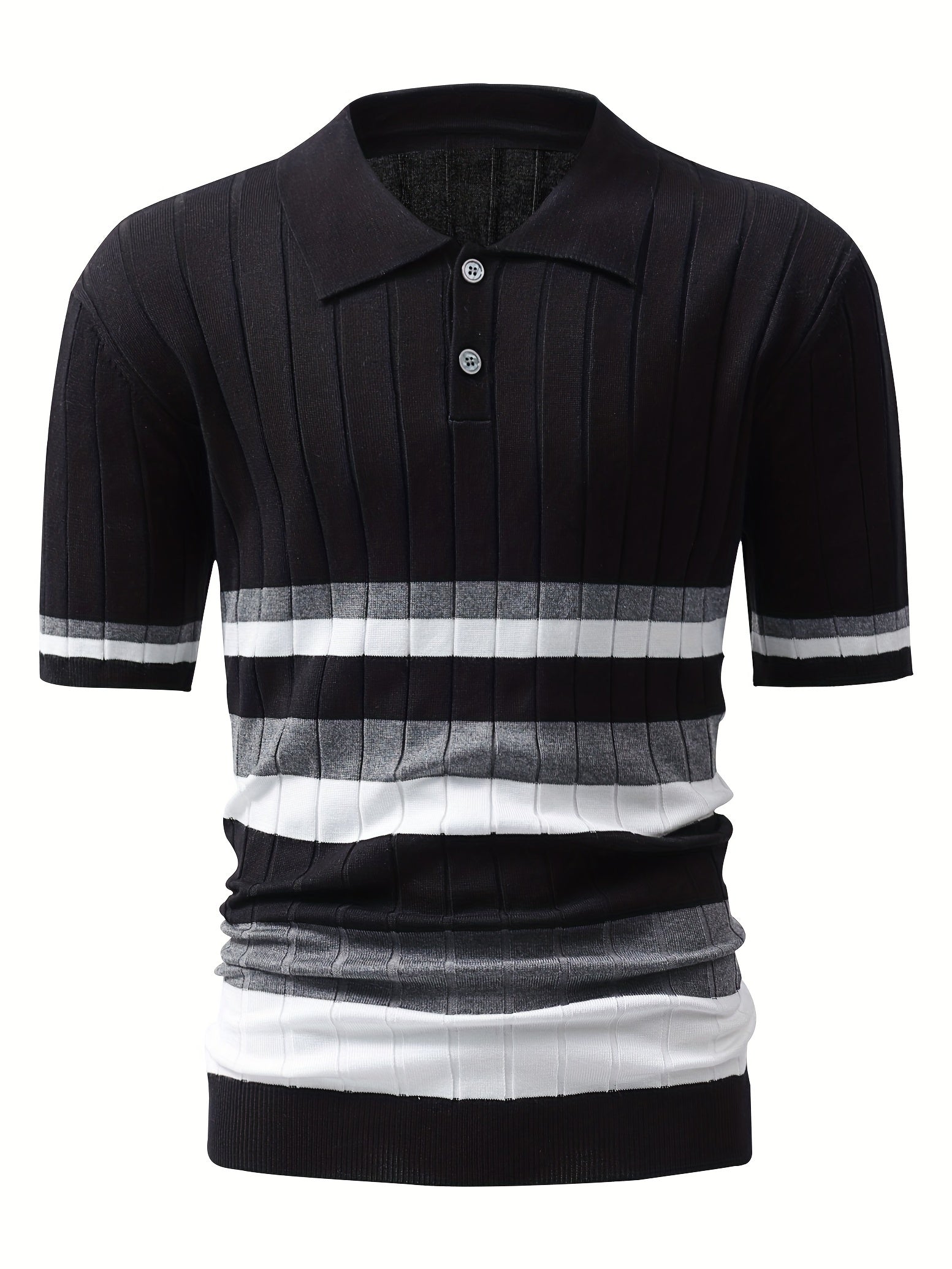 Stripe Pattern Polo Sweater Men's Warm Stretch V Neck Pullover