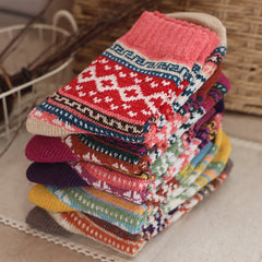 5 Pairs Wool Blend Vintage Mid-Calf Winter Socks