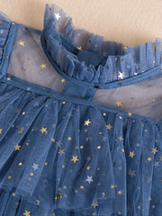 Star Sequin Tutu Dress Girls Tunic Flying Sleeve Dress For Party