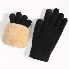 Winter Warm Gloves Double Layer Plus Velvet Thickened Knitted Gloves