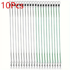 10pcs Stainless Steel Fishing Wire Leader w/ Swivel Snap Silvery Green 5.91in