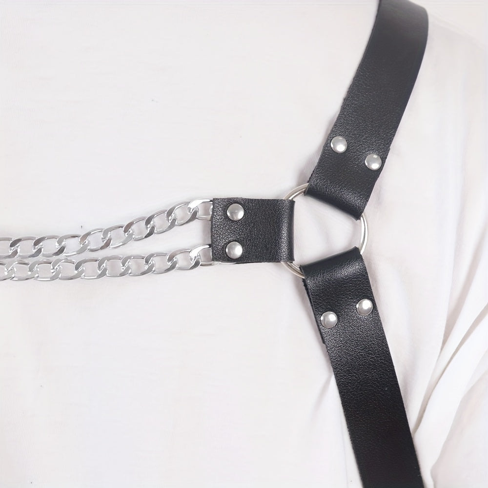 Men's Punk Body Chest Shoulder Harness PU Leather Chain Chest Belt Strap