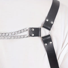 Men's Punk Body Chest Shoulder Harness PU Leather Chain Chest Belt Strap