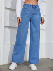 High Waist Wide Leg Jeans Slash Pockets