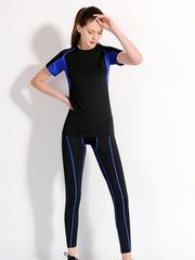Women's Quick Drying Workout Set with Striped T Shirt and Leggings