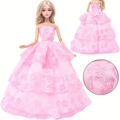 Pink Lace Print Dress Wedding Gown for 11/8 Inch Doll