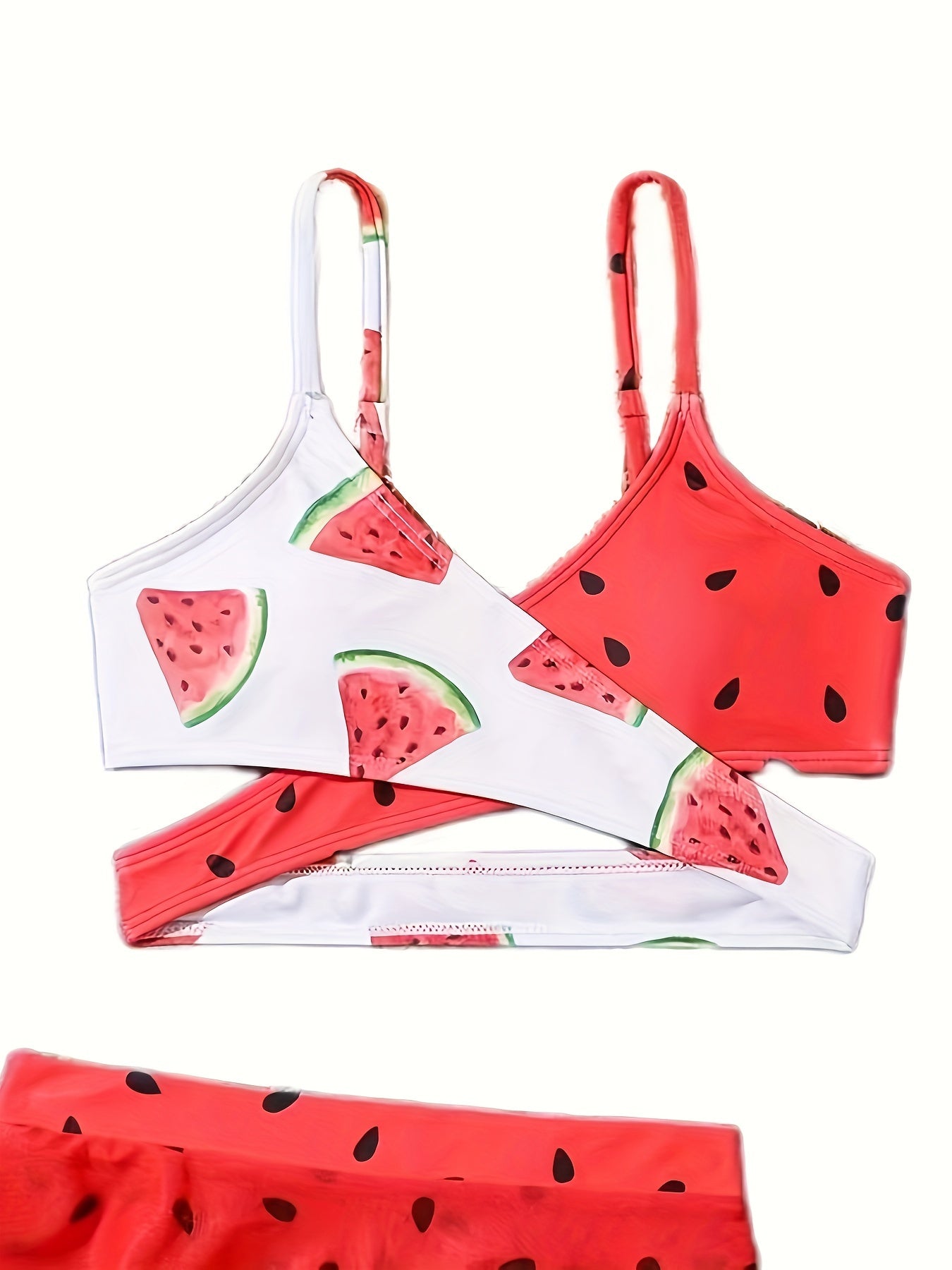 Watermelon Style 3pcs Swimsuit Set For Girls Summer Vacation