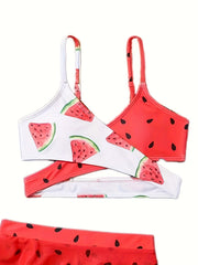 Watermelon Style 3pcs Swimsuit Set For Girls Summer Vacation