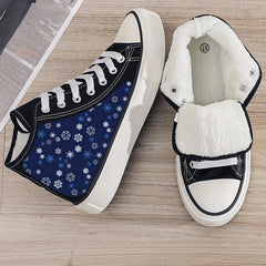Christmas Snowflake Print Plush Lined Thermal Canvas Sneakers
