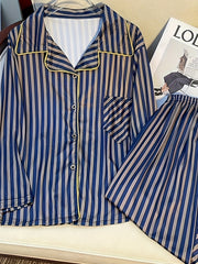 Stripe Print Pajama Set Button Up Top & Pants