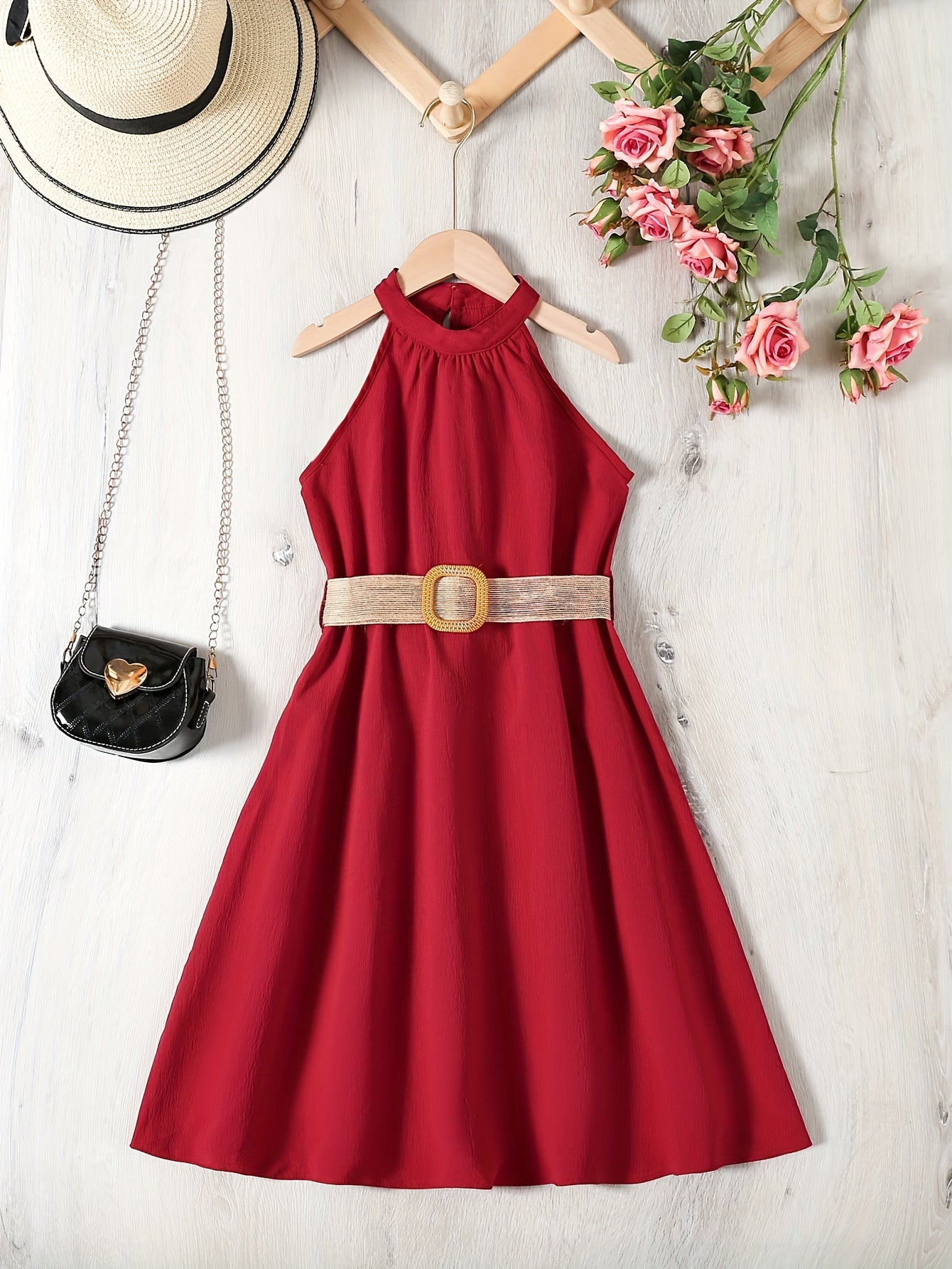 Girls' Halter Neck Sleeveless Tunic Dress For Party Vacation Outfit