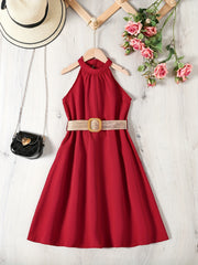 Girls' Halter Neck Sleeveless Tunic Dress For Party Vacation Outfit