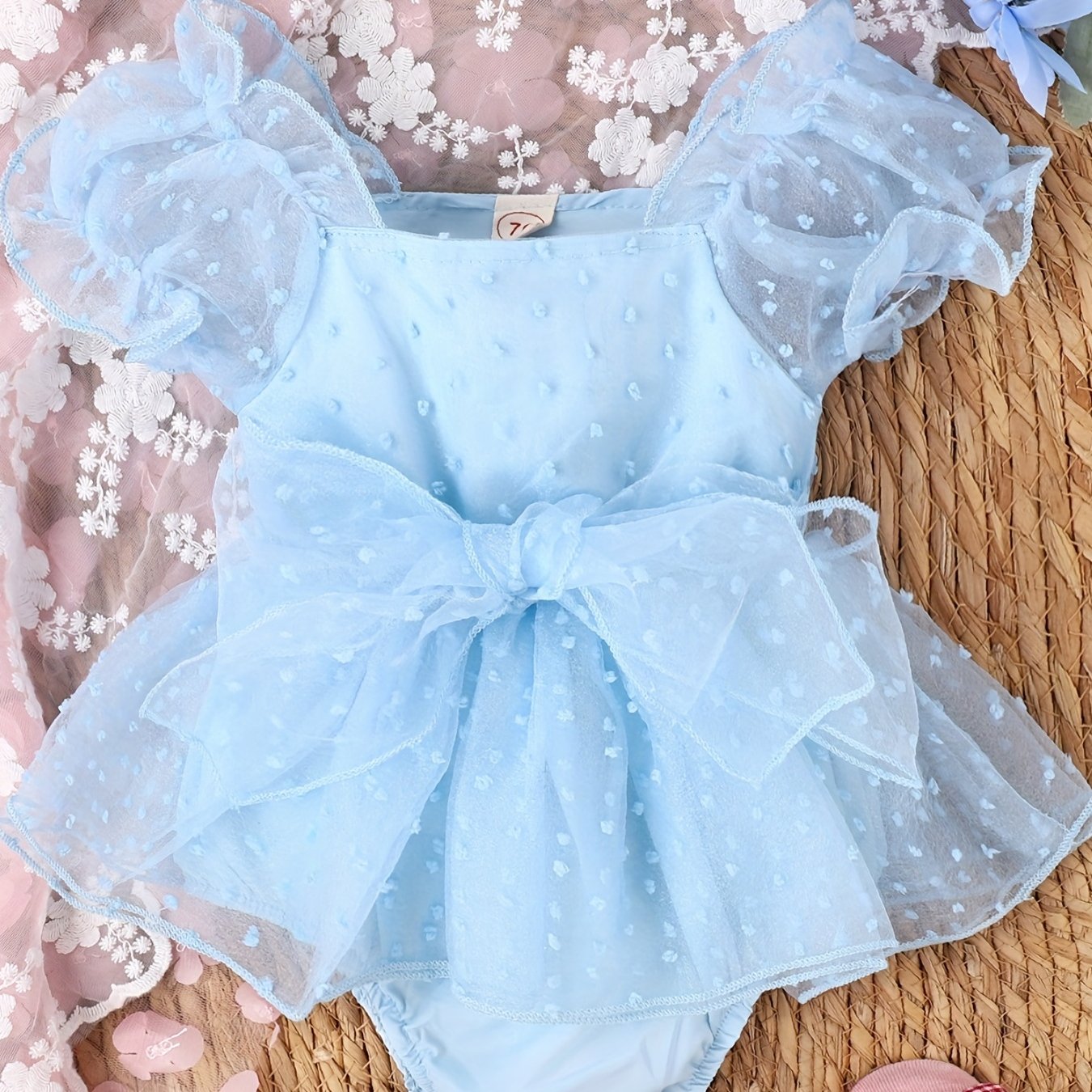 Polka Dot Mesh Puffy Skirt Romper Fairy Dress For Child
