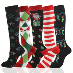 5 Pairs Halloween Compression Knee High Socks for Running & Training