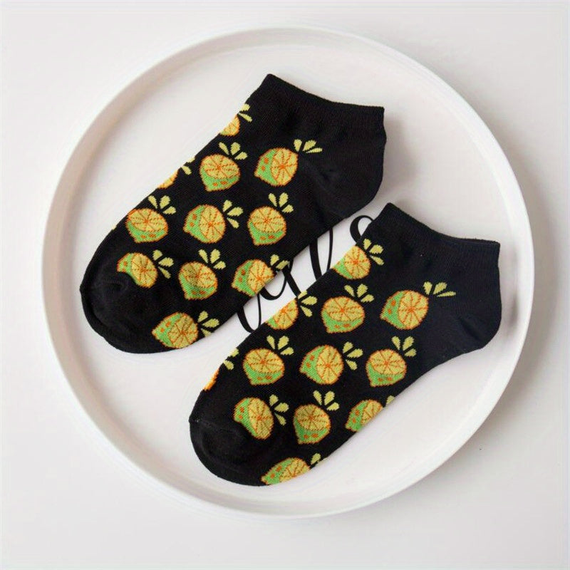 Fruit & Food Print Ankle Socks & Funny Low Cut Socks Women's Stockings