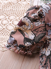 Toddler Girls Puff Sleeve Frill Trim Floral Ruffle Princess Dress