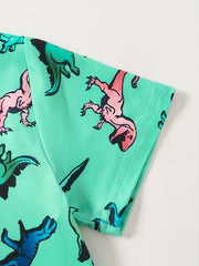 Boys Cartoon Dinos Print Tee & Shorts Set, Summer Kids Outfit