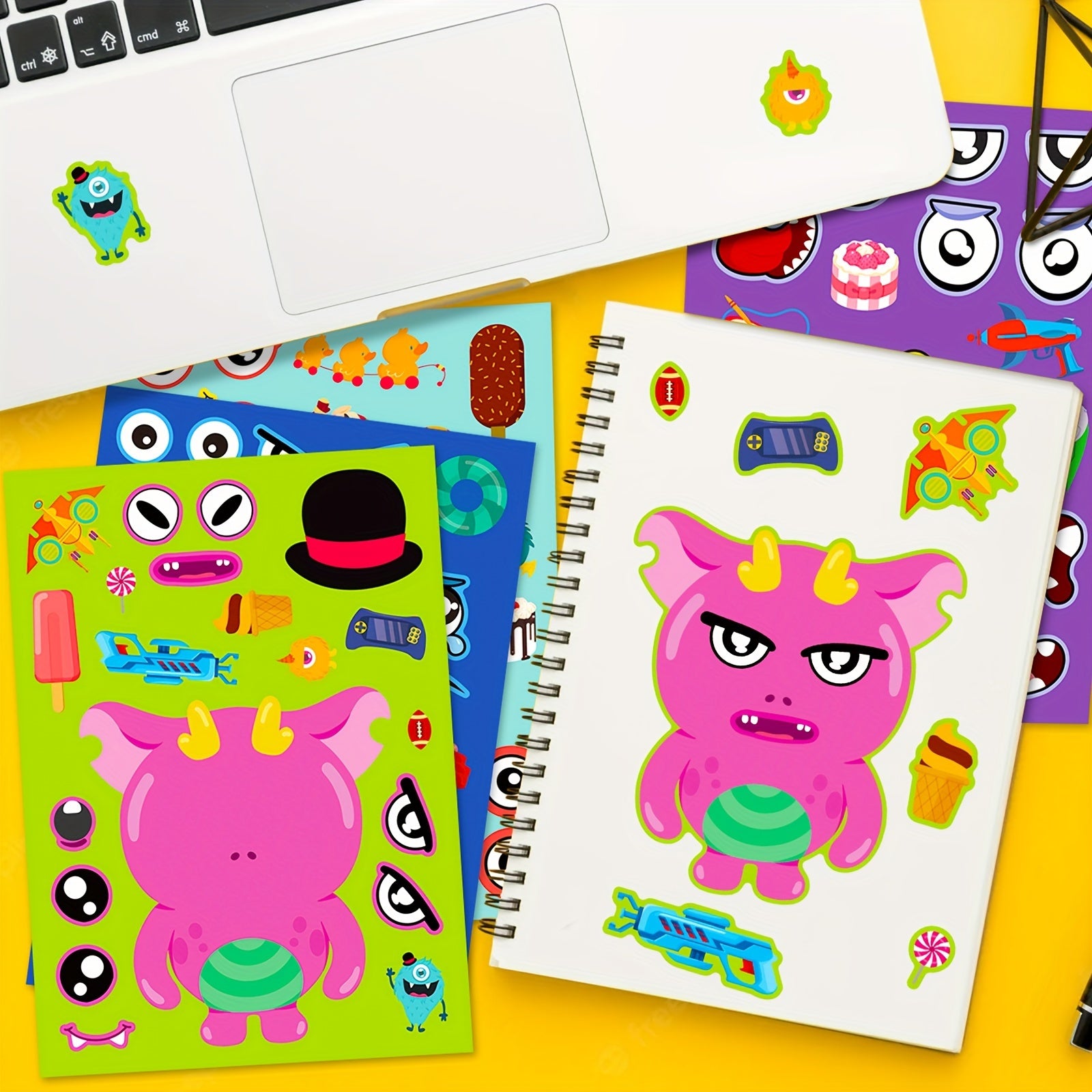6 Sheets Monster Face Changing Puzzle Stickers Self-adhesive Cartoon Stickers