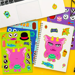 6 Sheets Monster Face Changing Puzzle Stickers Self-adhesive Cartoon Stickers