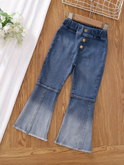 Girls Gradient & Lines Stitching Skinny Jeans Flare Leg Denim Pants