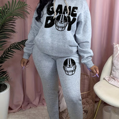 Women's Plus Size Helmet & Art Letter Print Hoodie & Sweatpants Set