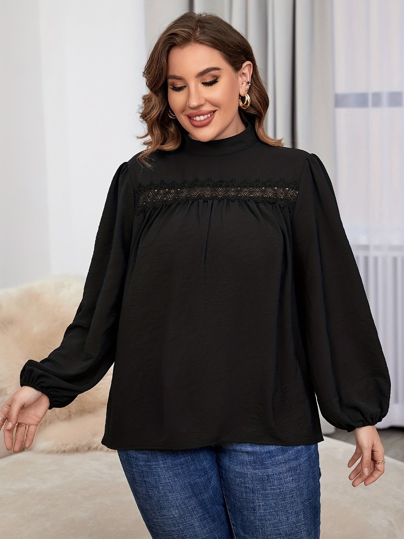 High Neck Lace Blouse for Women