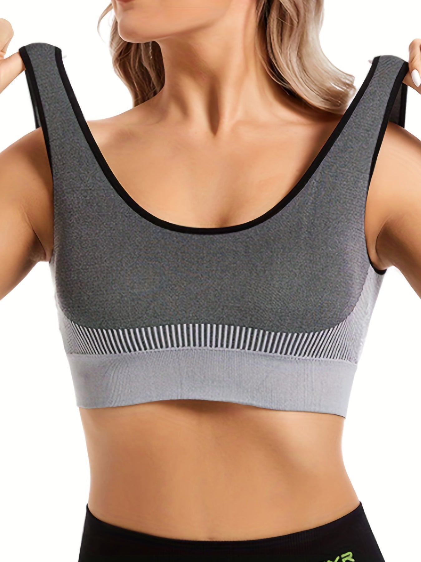 Sports Bra Women's Plus Stripe Print Shockproof High Stretch Yoga Runn