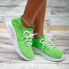 Women's Lace Up Knit Sneakers Green Lightweight Running Shoes