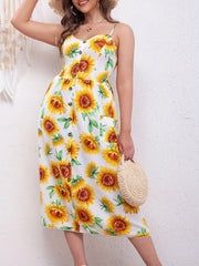 Sunflower Print V Neck Cami Dress